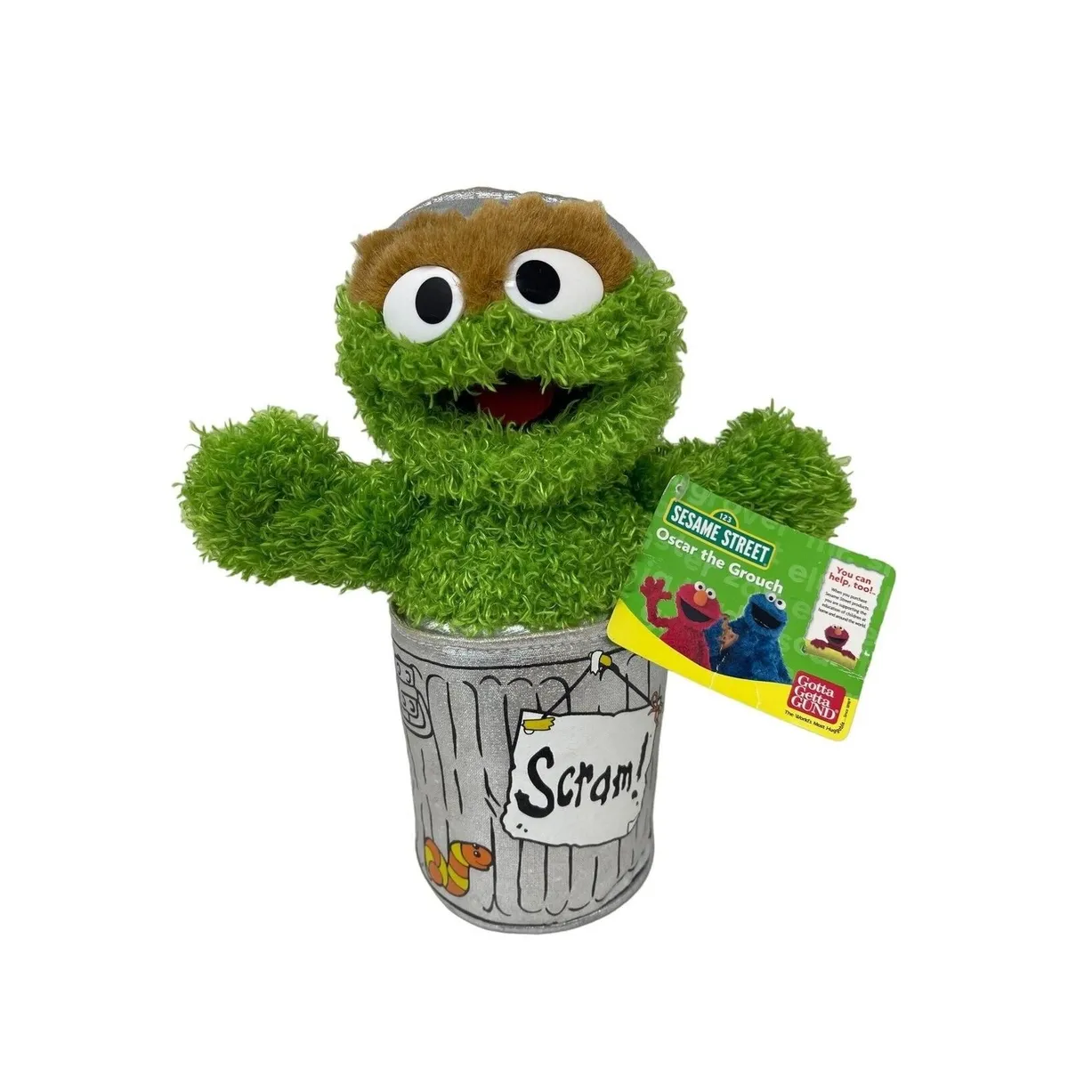 Oscar The Grouch Gund Sesame Street Plush in Trash Can Scram Stuffed ...