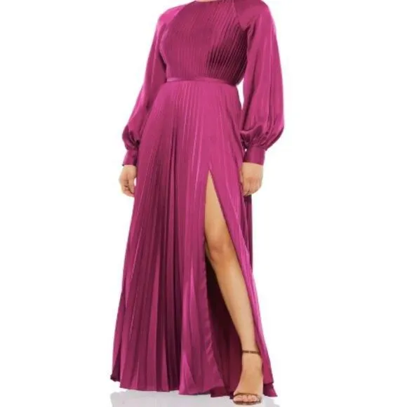 Ieena for Mac Duggal $498 Pleated High Neck Raglan Long Sleeve Side ...