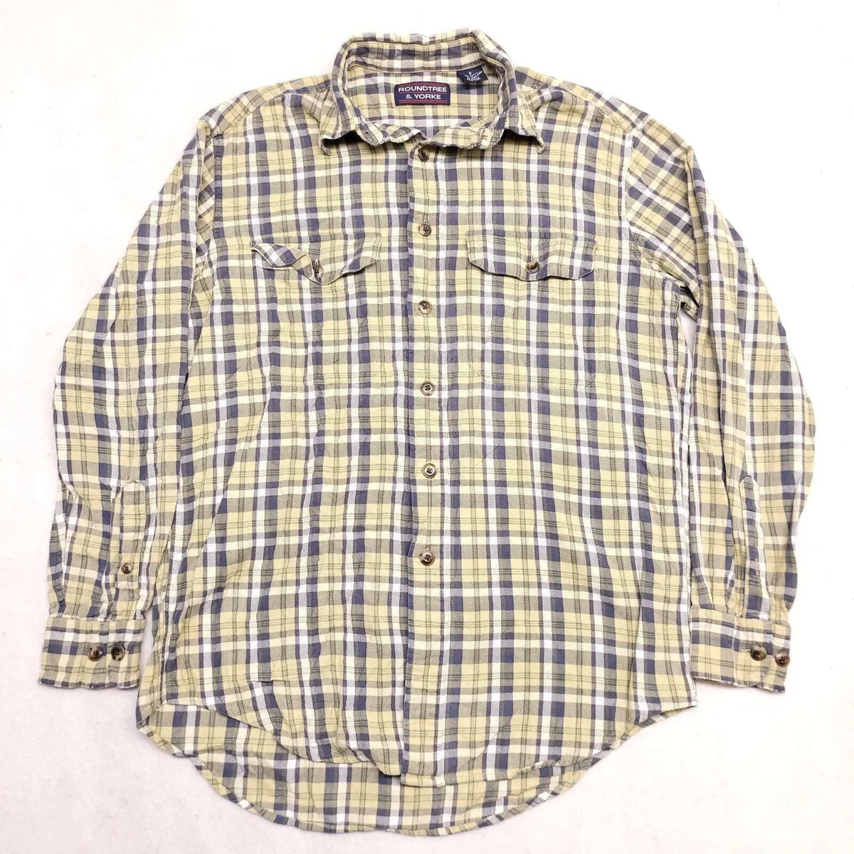 Roundtree & Yorke Madras Flannel Casual Button Shirt Mens Size Small S ...