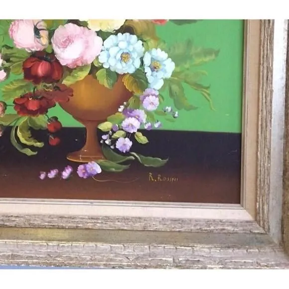 Vintage R.Rosini Painting Oil On Canvas Floral Still Life Italian