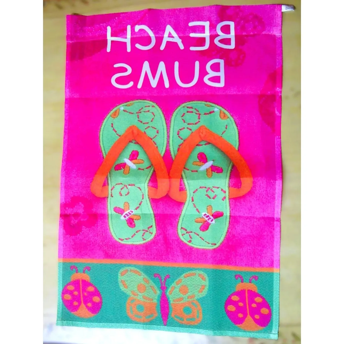 Beach Bums Garden Flag Pink Green Orange White Flip Flops Polyester 12x18 Ins · Whatnot Buy 5843