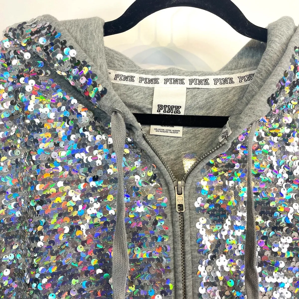 VS PINK rare holographic limited edition fashion show sequin bling rare 2024 zip