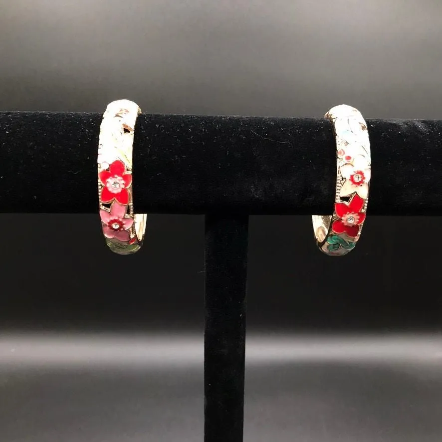 Vintage Jiu Long Xing Set of 2 Enamel Colorful Floral Bangle