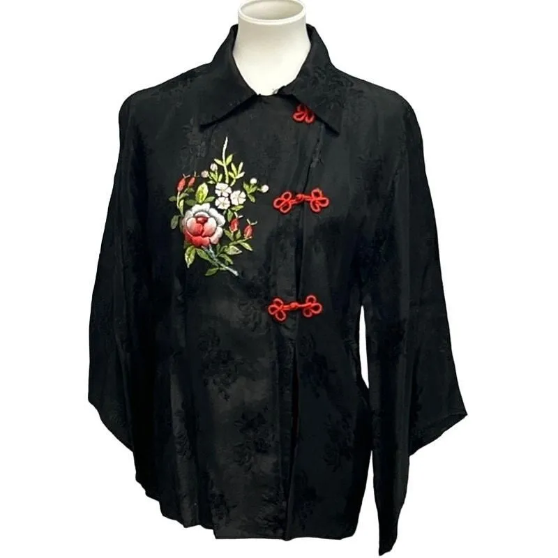 Vintage Womens Large Oriental Asian Inspired Long Sleeve