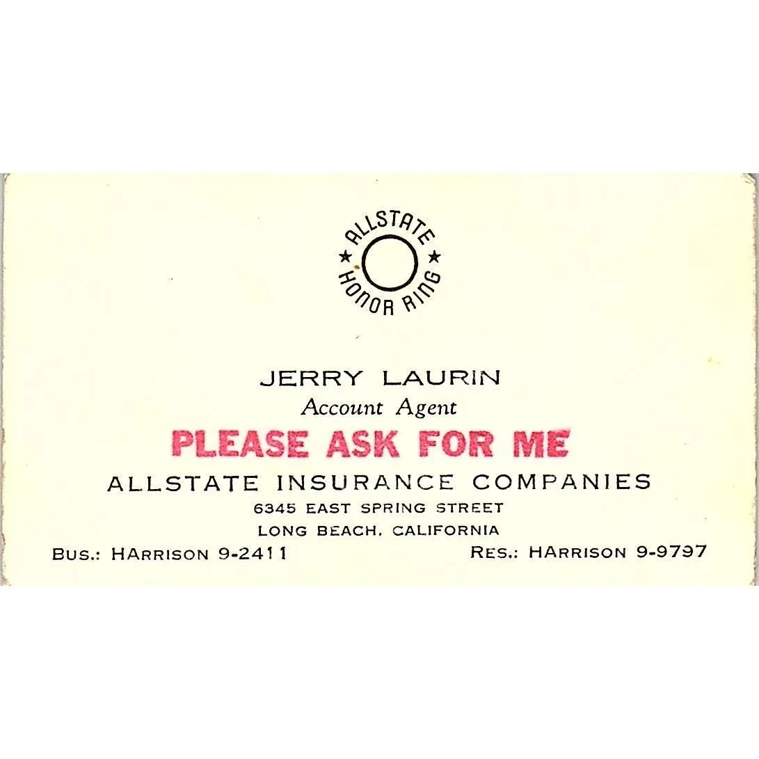 Jerry Laurin Allstate Honor Ring Long Beach CA Vintage