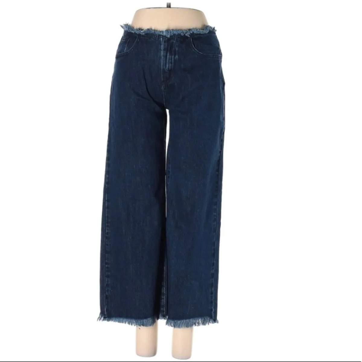 NEW CAARA Dark Wash store Frayed Wide Leg Jeans Size Medium