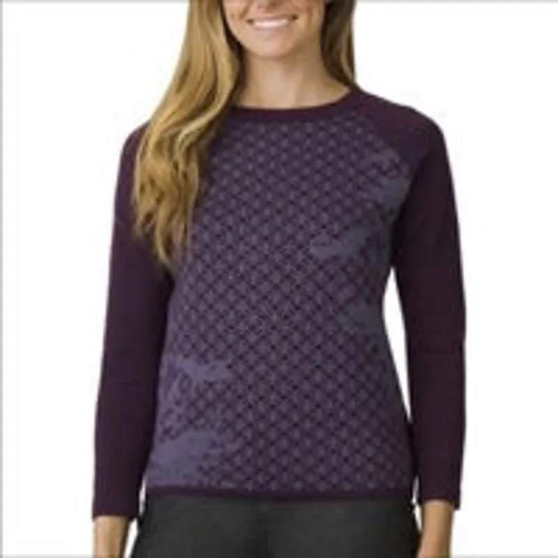 PrAna Antonia Sweater Dark Plum jacquard geometric wool retailer blend raglan Small euc