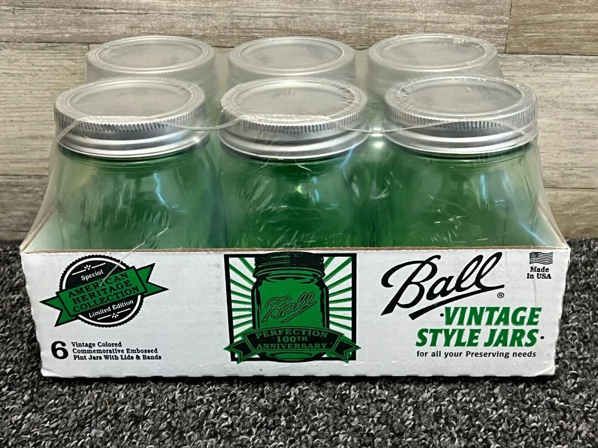 Ball American Heritage Collection GREEN Jars~Lids~Bands deals ~ Set 6 Pint ~ Orig Box