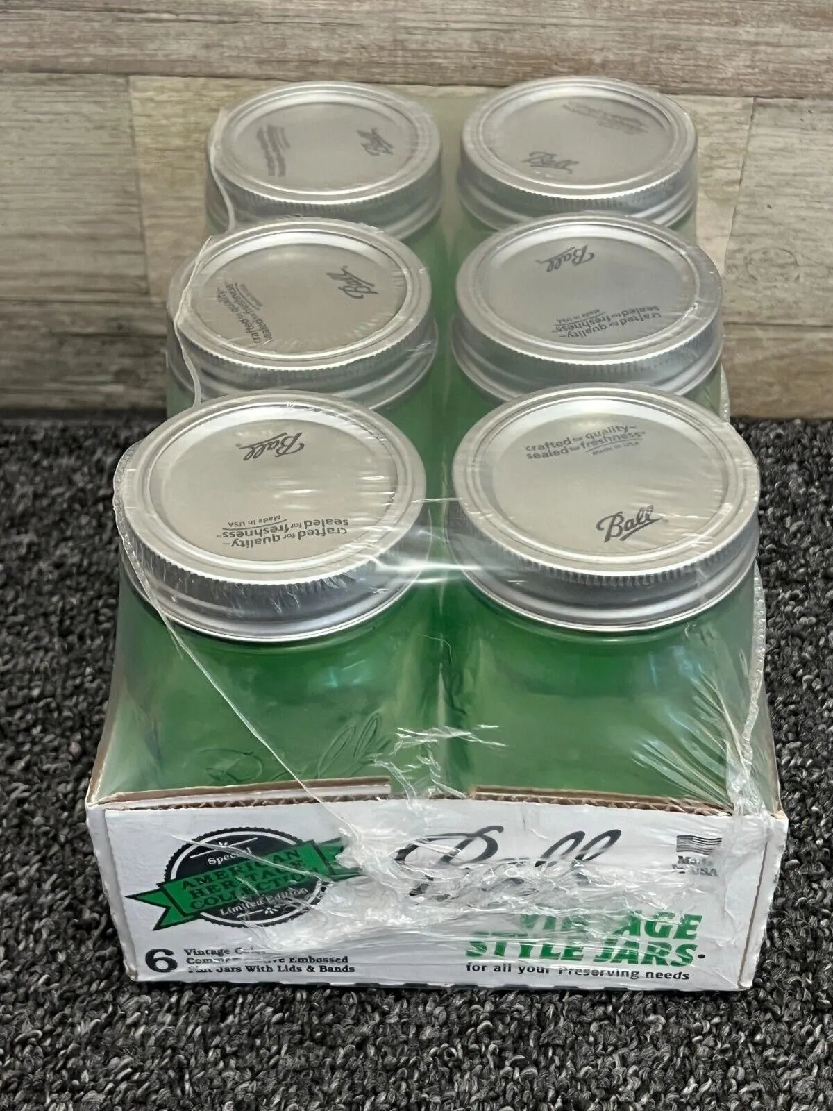 Ball American Heritage Collection GREEN Jars~Lids~Bands ~ Set 6 Pint ~ store Orig Box