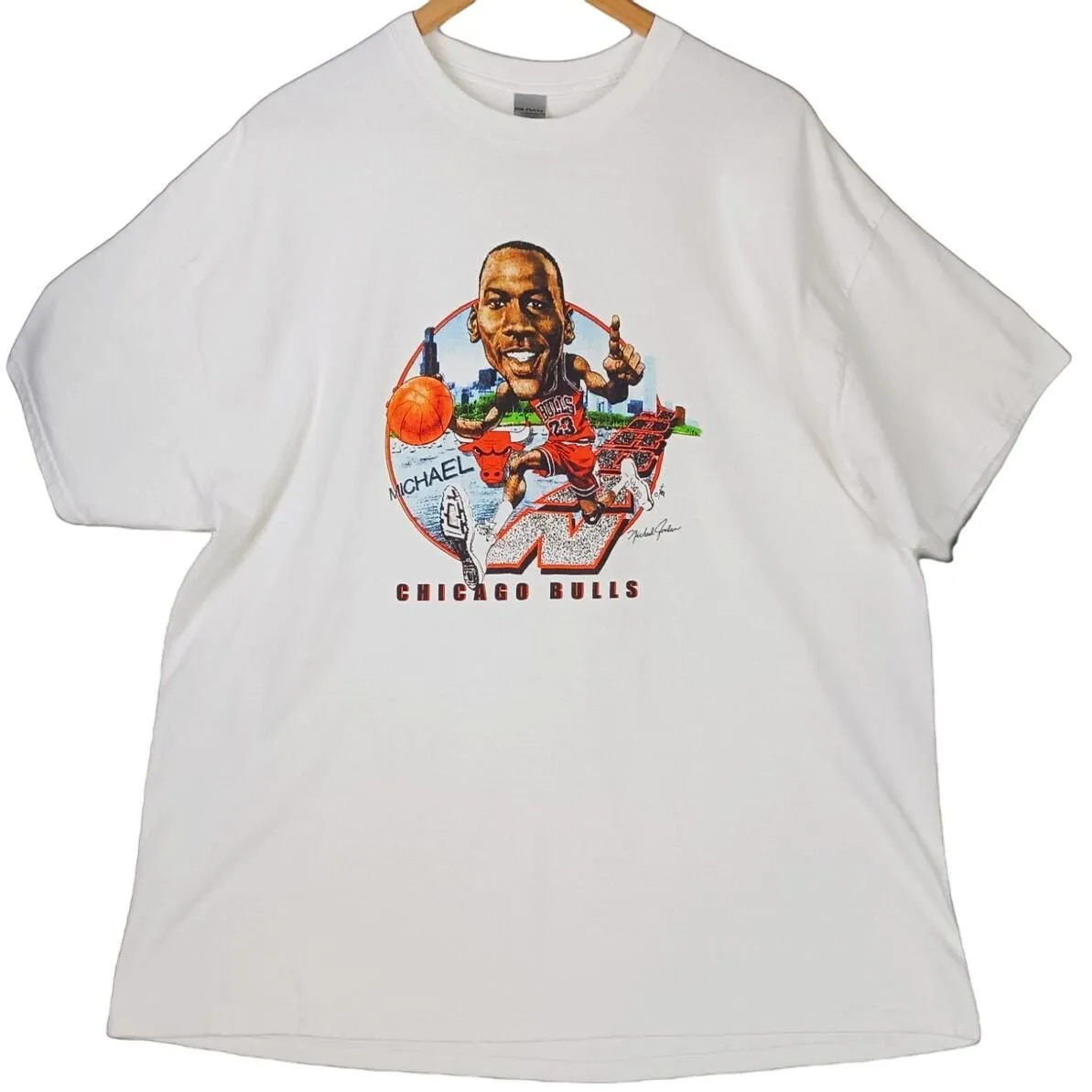 Michael Jordan #23 Chicago Bulls Big Head Cartoon Graphic Tee selling // XXL