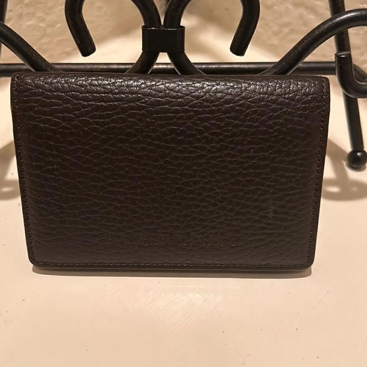 Burberry Unisex Bifold Card Case Coin Pouch Brown Pebbled
