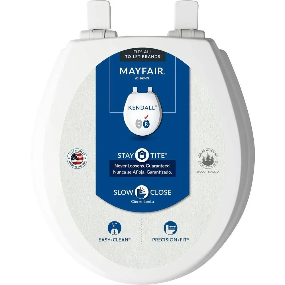 Open-box - Mayfair by Bemis Round Wood Toilet Seat Whisper-Close Hinge Stay-Tite Fastening