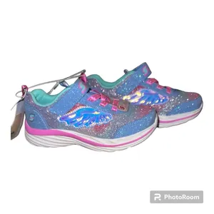Skechers S Sport Girls Blue/Pink Butterfly Glitter Tennis Shoes ...
