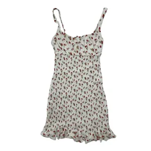 ABERCROMBIE & FITCH Smocked Cherry Print Mini Dress Size XS White Red ...