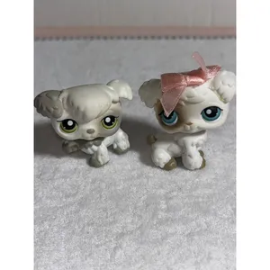 Littlest Pet Shop #203 #204 Poodle Pet Pairs White Gray- Blue