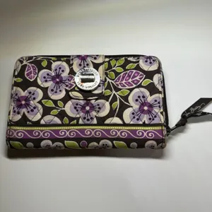 Vera Bradley Plum Petals Floral Turnlock Wallet Retired Print EUC