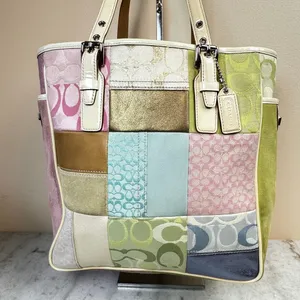 C117 Coach pastel patchwork turnlocks suede tote · Whatnot: Shop