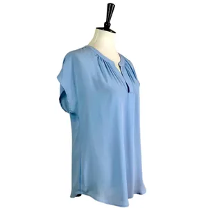 Roz & Ali Dressbarn Women’s Blouse V-neck Pleat Popover Light Blue Size ...