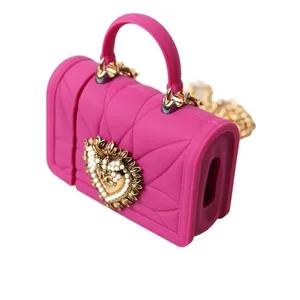 NWT Dolce & Gabbana Pink Silicone Devotion Heart Bag Gold Chain