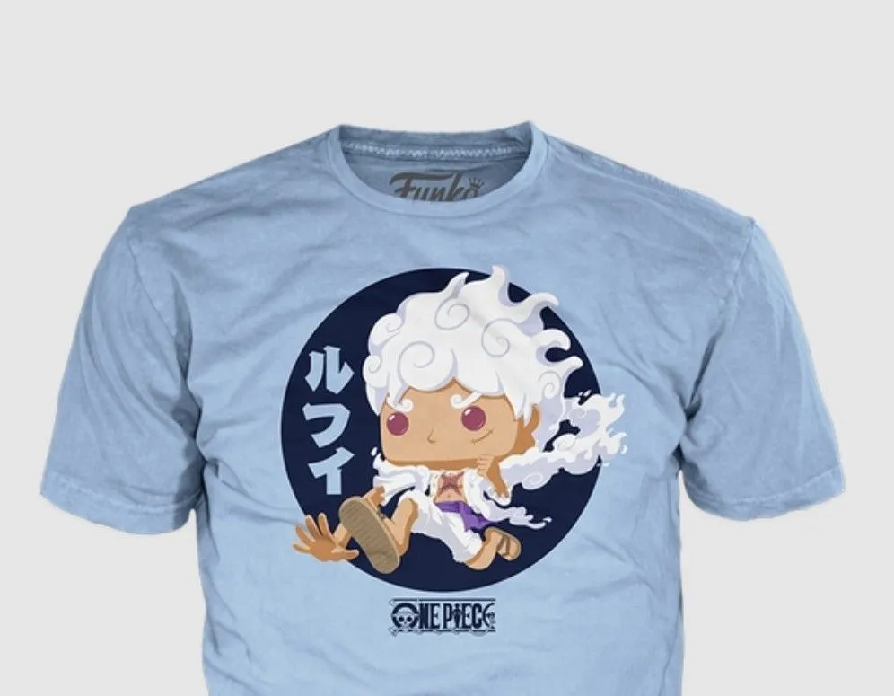 Product image for Funko One Piece Pop Tee Luffy Gear Five Size XL (Light Blue Crewneck T-Shirt)