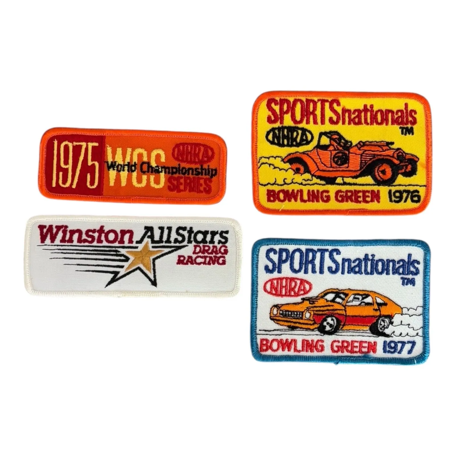 Product image for 4  Vintage NHRA Patches * National Hot Rod Association * 1975 1976  1977 * New Old Stock *Never Used