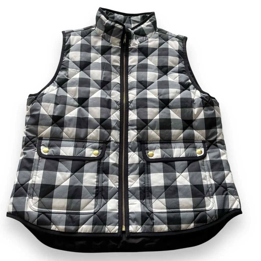 Product image for J Crew Puffer Vest Large Black White Buffalo Check New