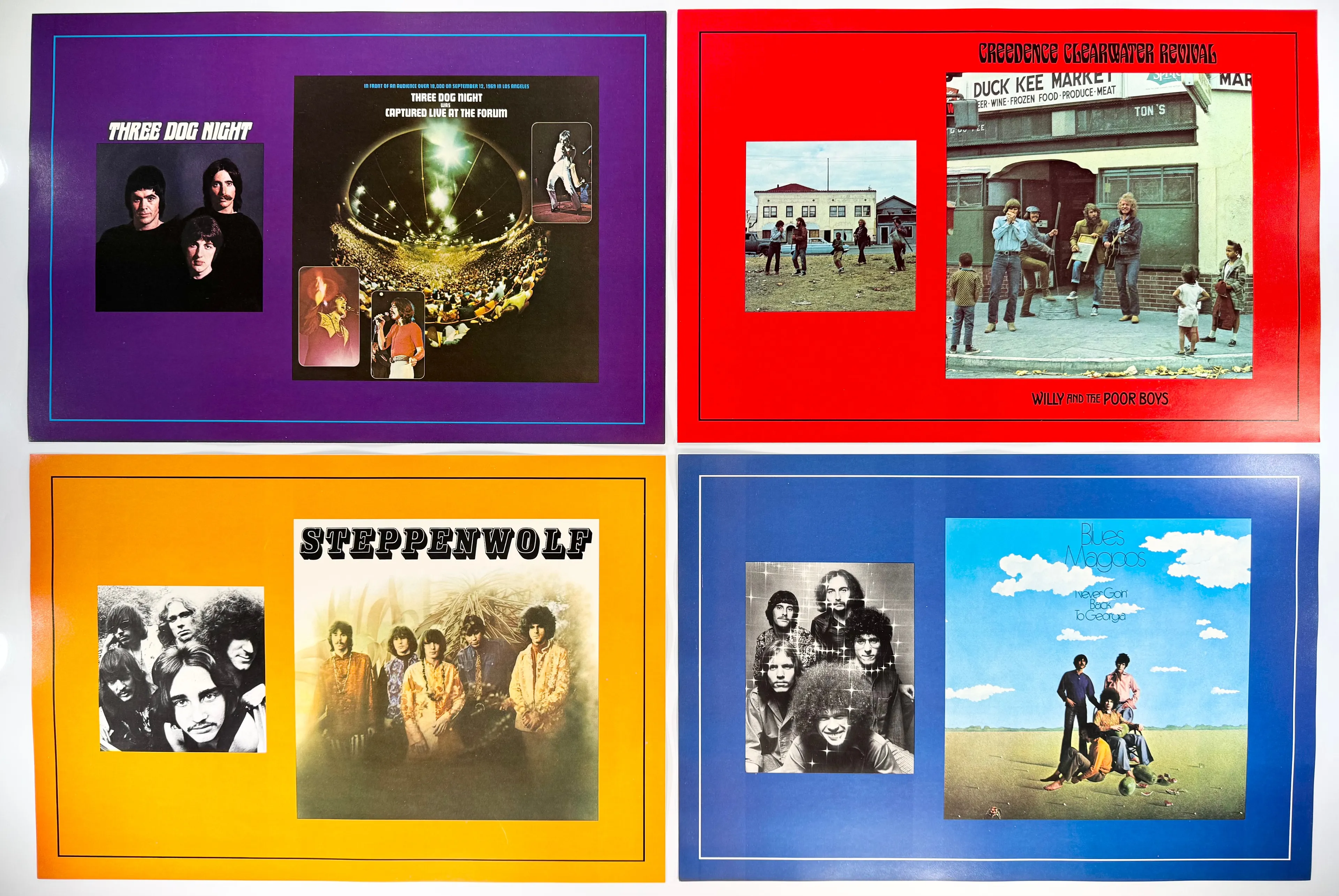 Product image for 4 Classic ROCK Vintage BOOK COVERS Poster CCR Three Dog Night MAGOOS Steppenwolf