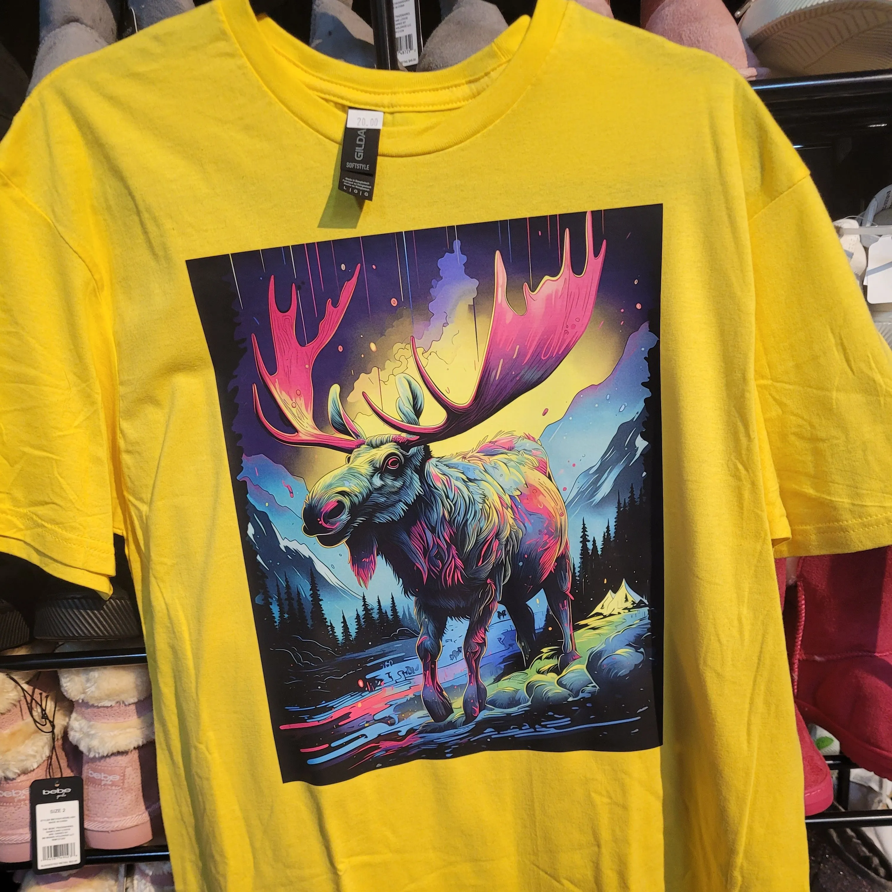 Product image for Large Yellow TSHIRT with Aurora Moose Design
