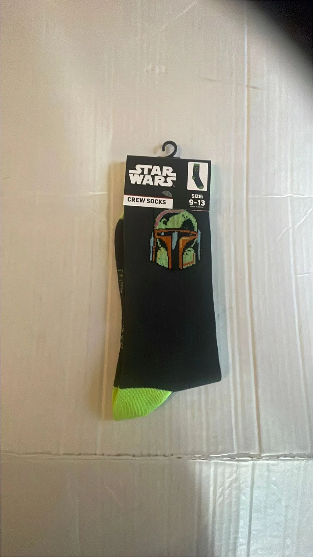 Product image for Star Wars crew sock size 9 to 13 Mandalorian green black adult
