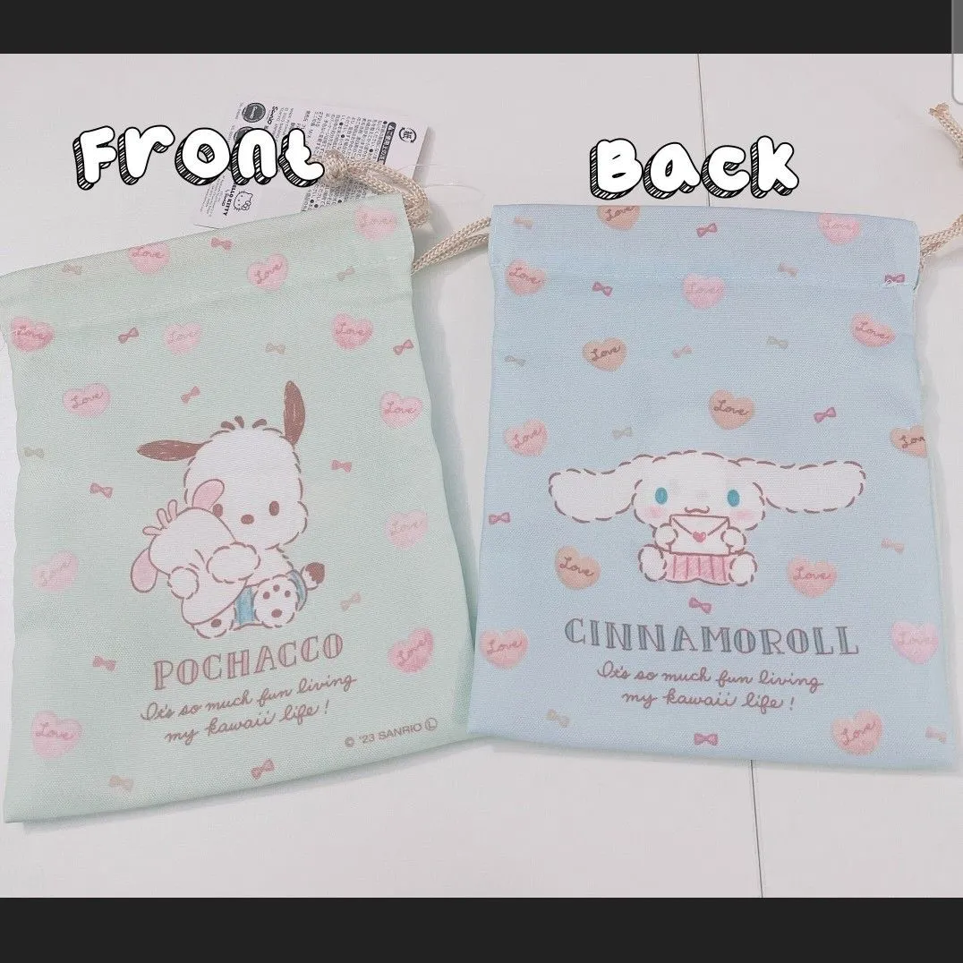 Product image for Cute Cinnamoroll & Pochacco drawstring mini pouch Sanrio gift ideas travel and purse essentials
