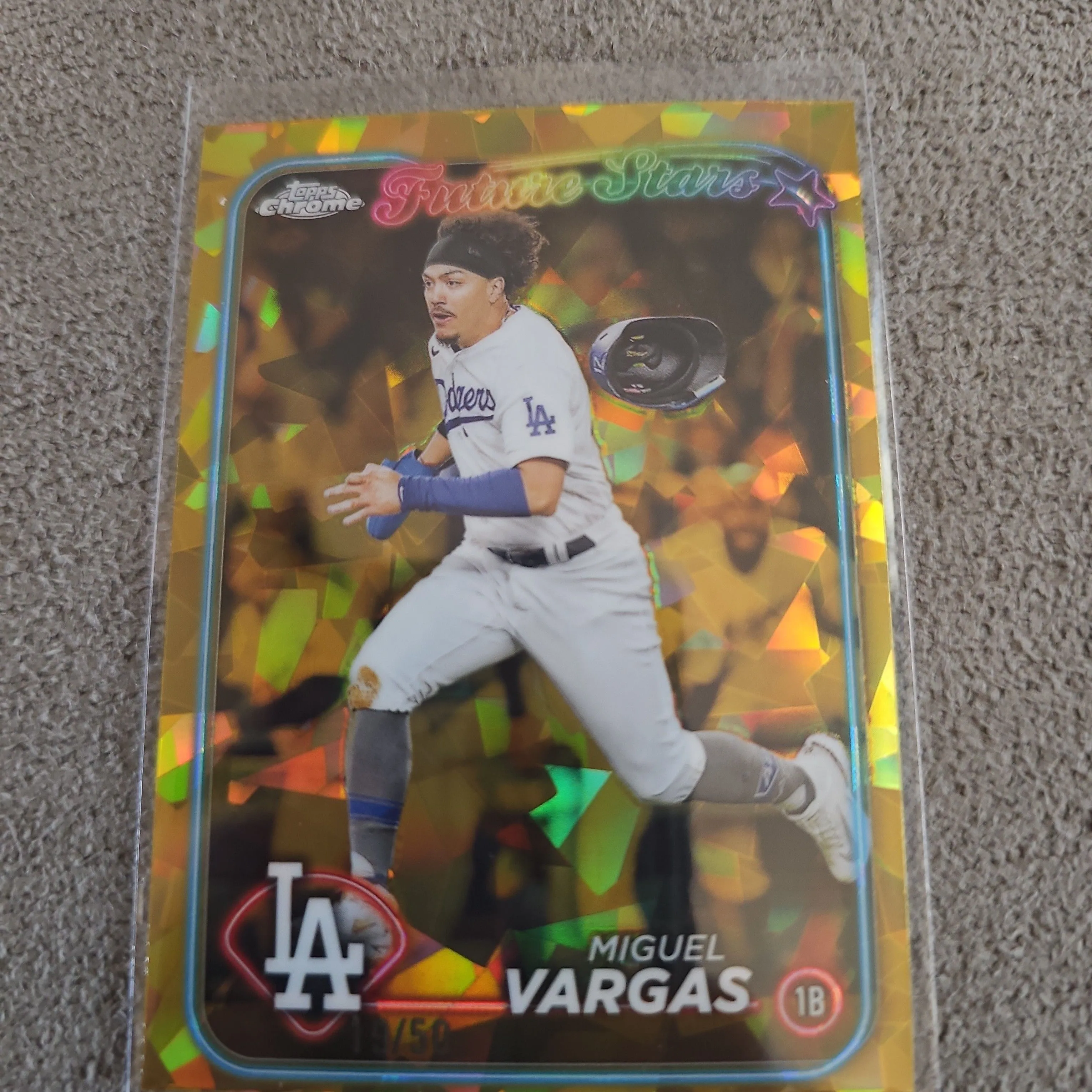Product image for Miguel Vargas - /50 Gold Sapphire Future Stars 2024 Topps Chrome - Dodgers White Sox