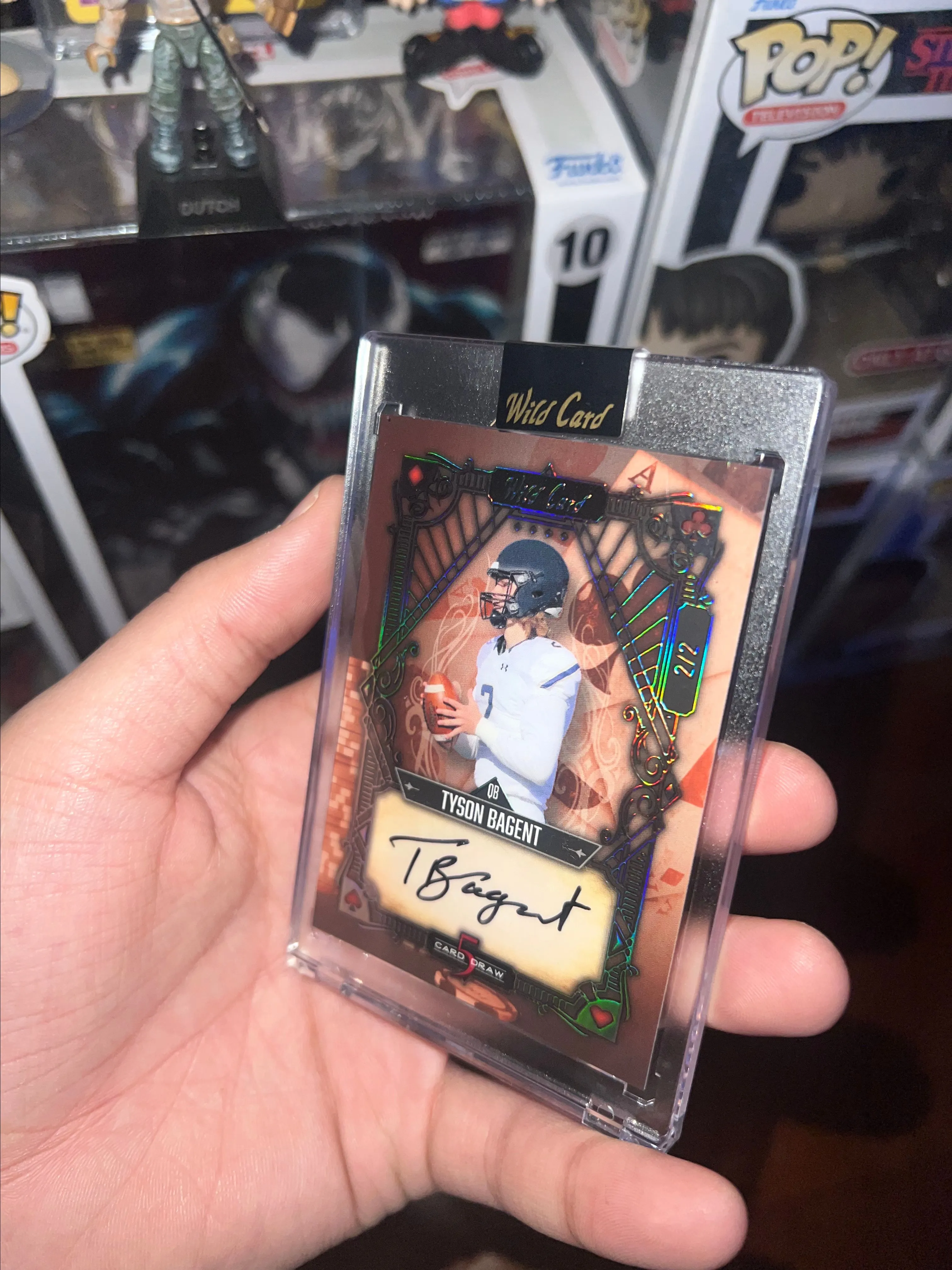 Product image for 2023 Wild Card / 5 Card Draw / Tyson Bagent Gold Rookie Card Auto, 2/2 Auto