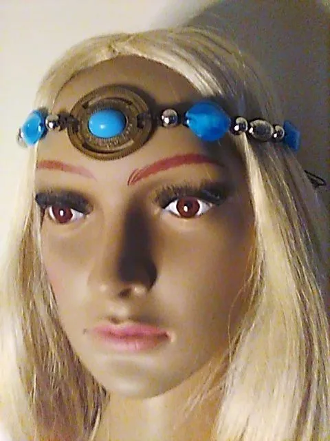 Product image for H304. Headband Medallion Aqua Beads Tie On Boho Hippy NWT