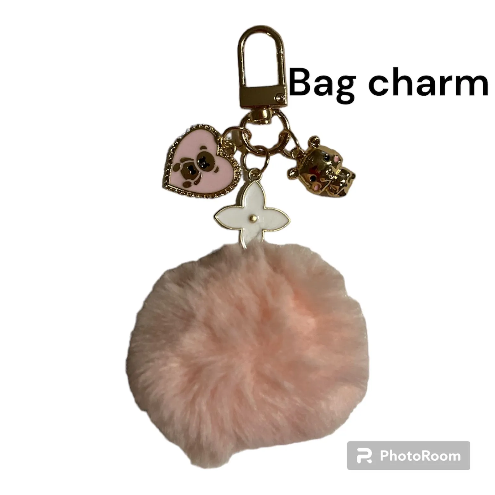 Product image for FAUX RABBIT FUR BARBIE PINK POMPOM BEAR LOVE CLOVER FLOWER KEYCHAIN BAG CHARM