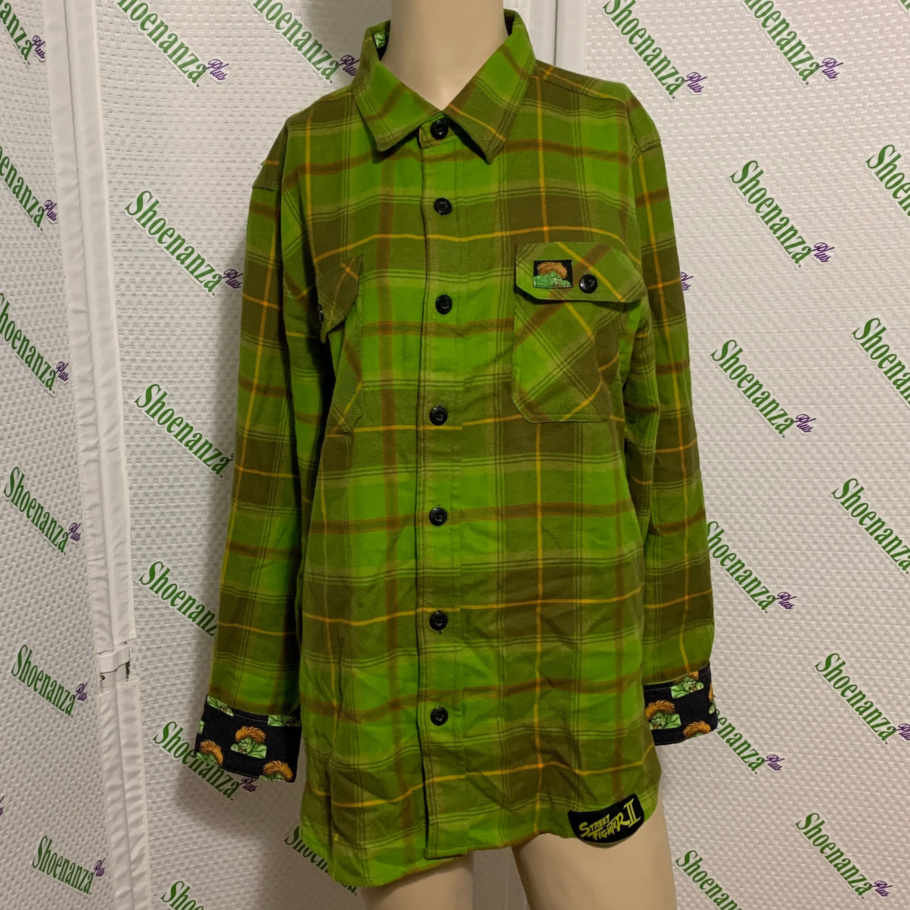 Product image for Middle Of Beyond Flannel Shirt Street Fighter II 2 Blanka MOB Plaid Green Mens M