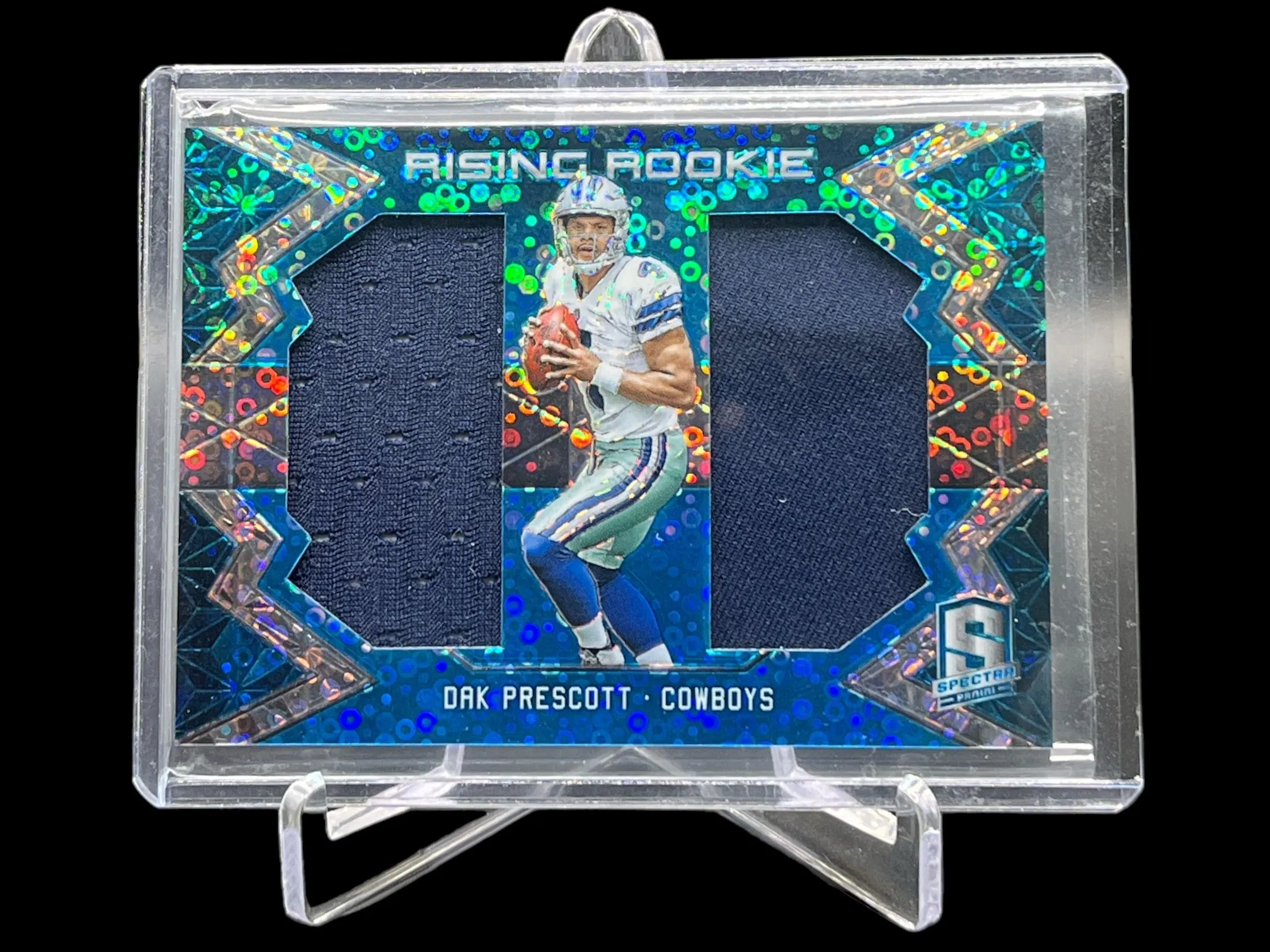 Product image for 2016 Panini Spectra Dak Prescott Rising Rookie Jersey Dual Patch Neon Blue Disco /99 #25 COWBOYS