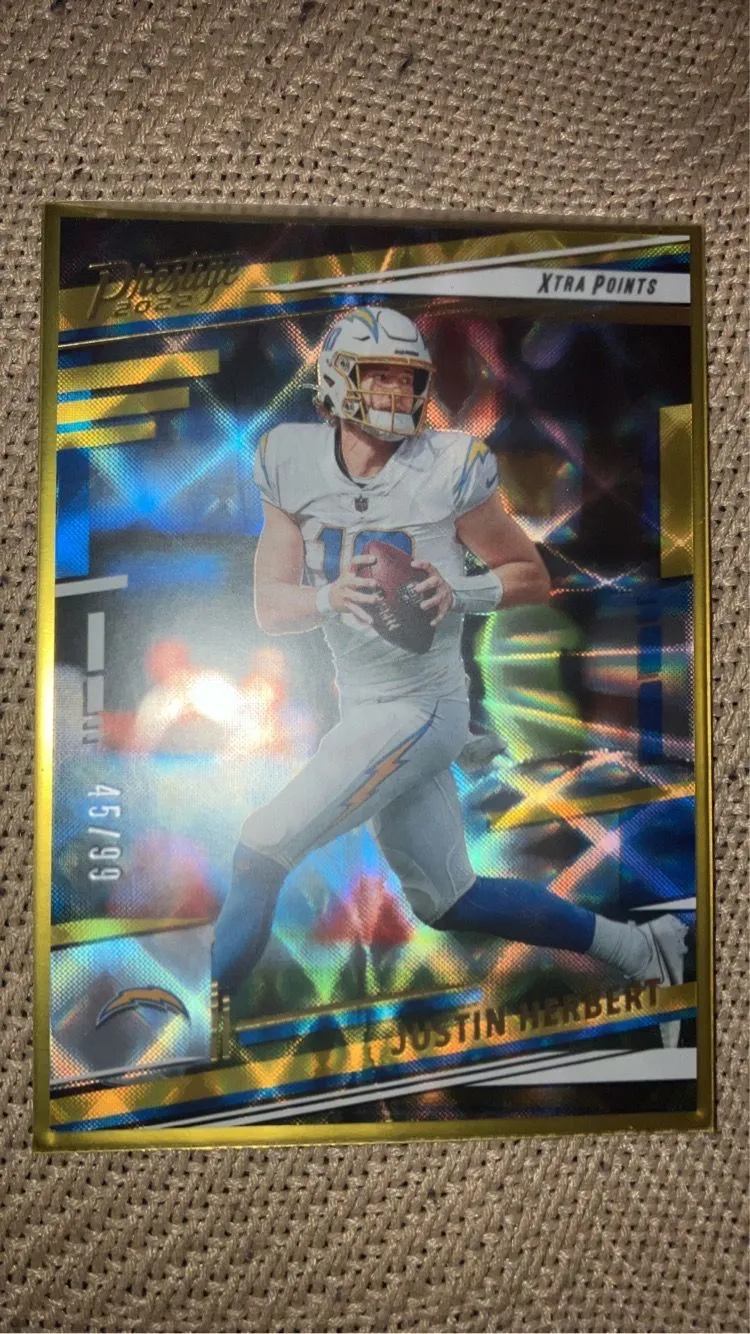 Product image for 2022 panini prestige Justin Herbert Gold Numbered /99🔥🔥🔥🏈