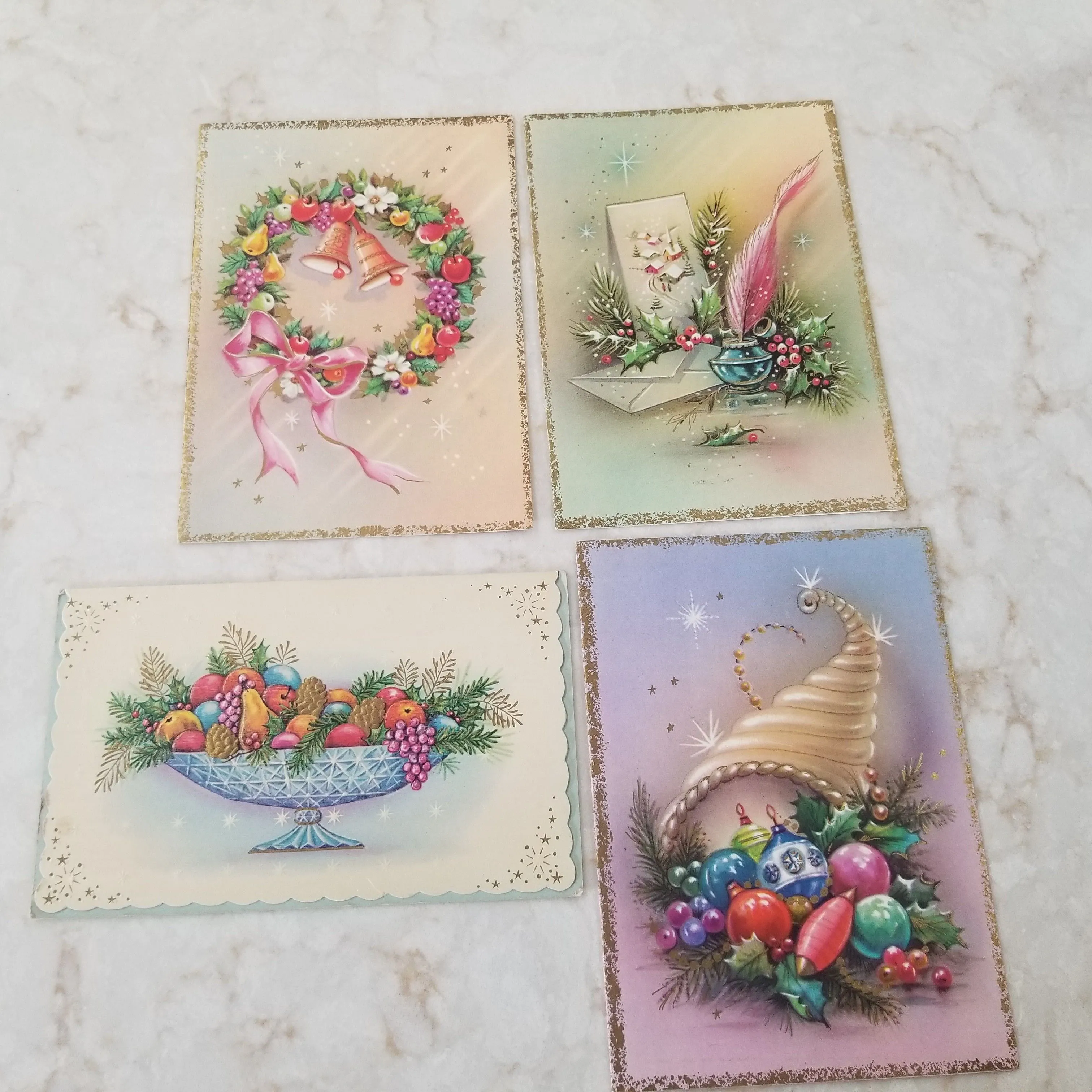Product image for 4 VTG Christmas Cards NOS Holiday Decor Xmas NO Envelopes