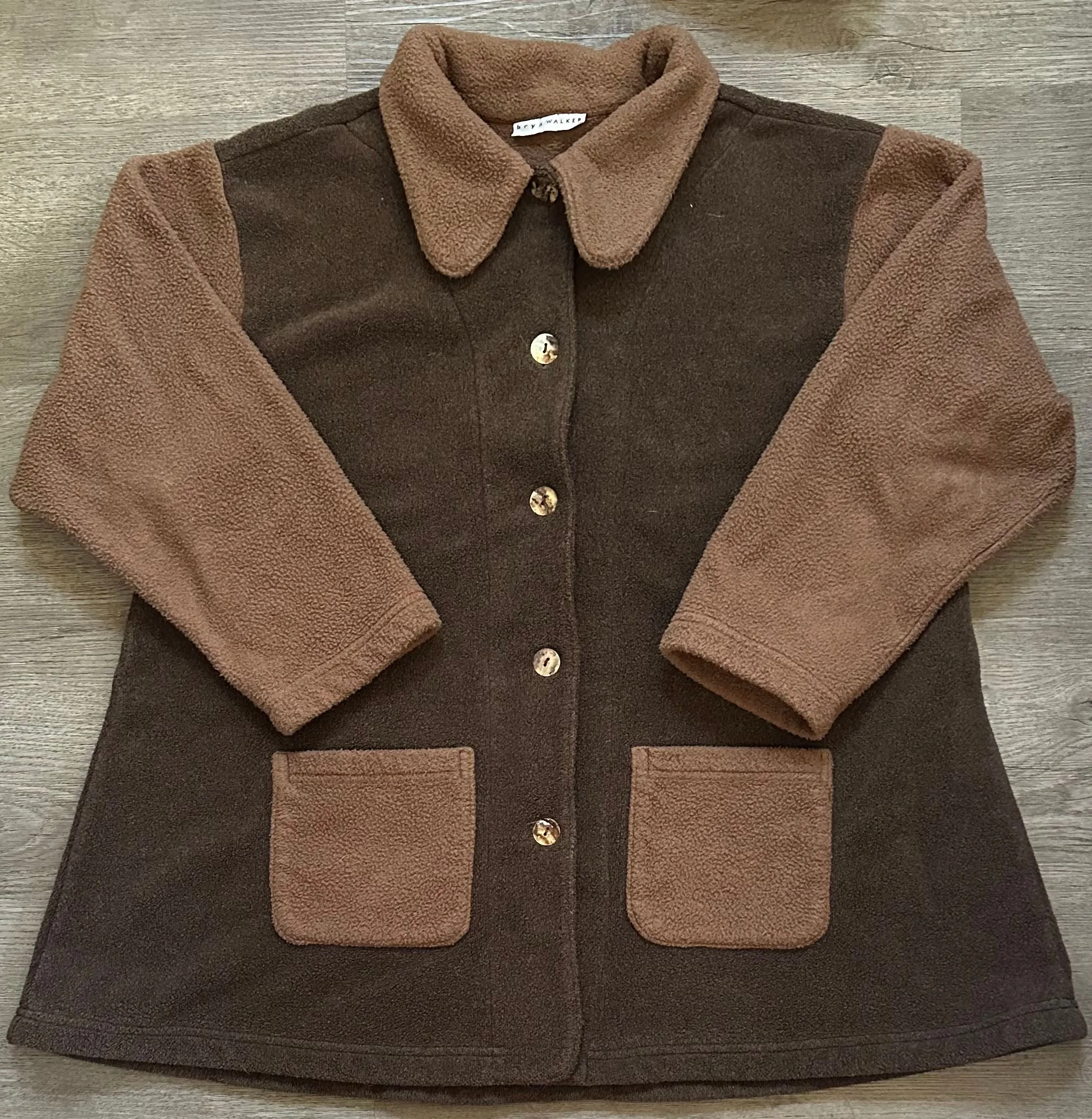Product image for Bryn Walker Fleece Trapeze Lagenlook Coat Jacket Colorblock Brown Size Small