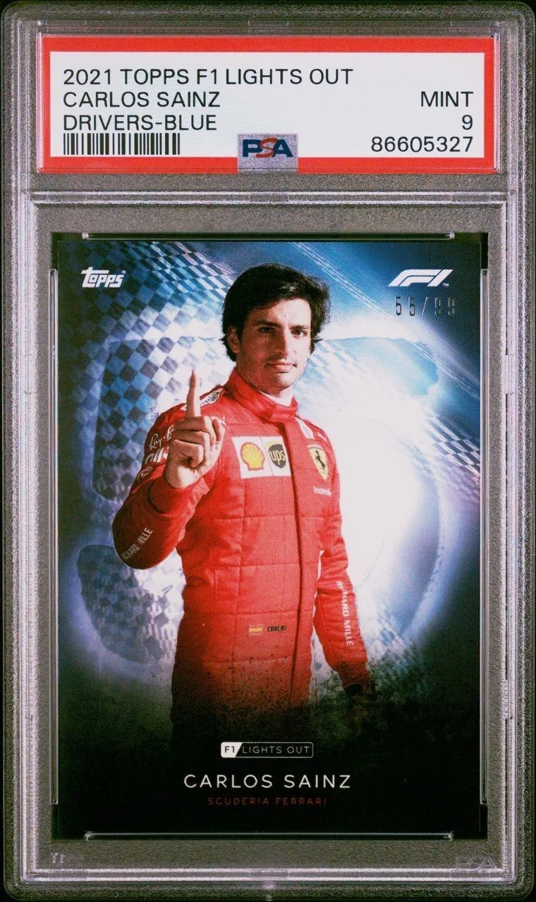 Product image for 2021 Topps Formula 1 Lights Out Carlos Sainz Drivers-Blue PSA MINT 9
