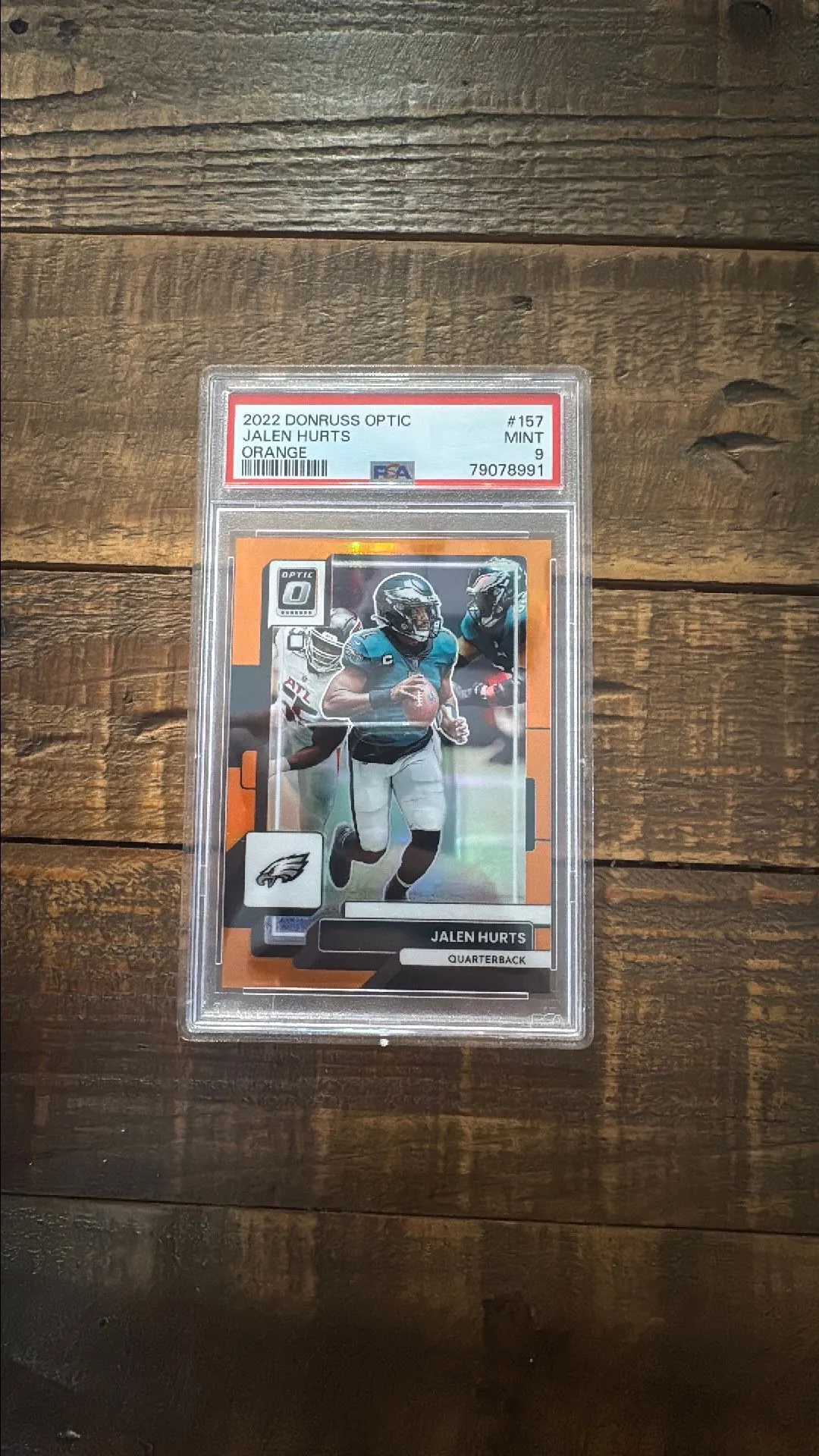 Product image for 2022 Panini Donruss Optic Jalen Hurts 157 Orange PSA MINT 9 84/199