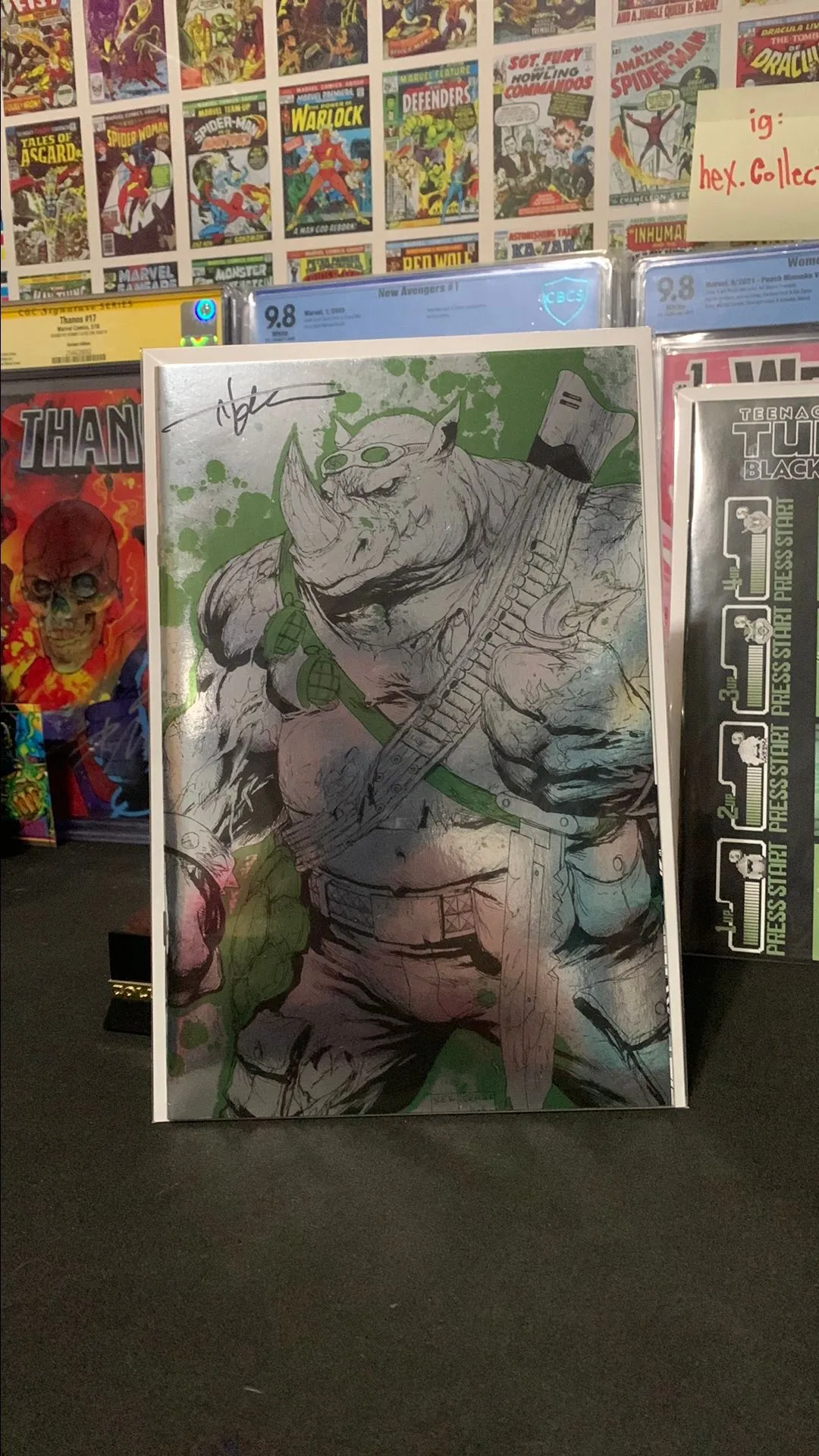 Product image for Teenage Mutant Ninja Turtles Black White and Green 1 Virgin Foil Signed by Tyler Kirkham