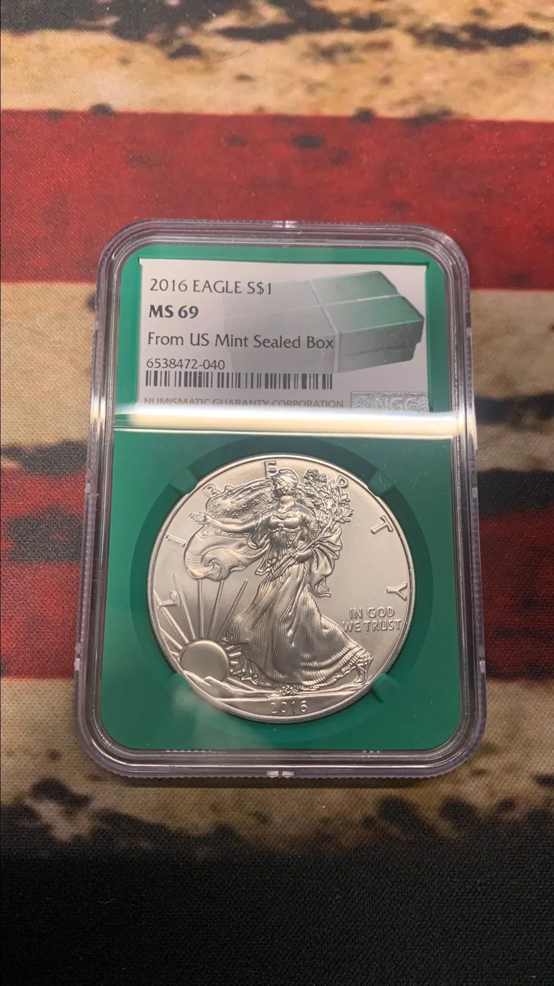 Product image for 2016 FROM U.S. MINT SEALED BOX MS69 AMERICAN SILVER EAGLE NGC GRADED GREEN CORE