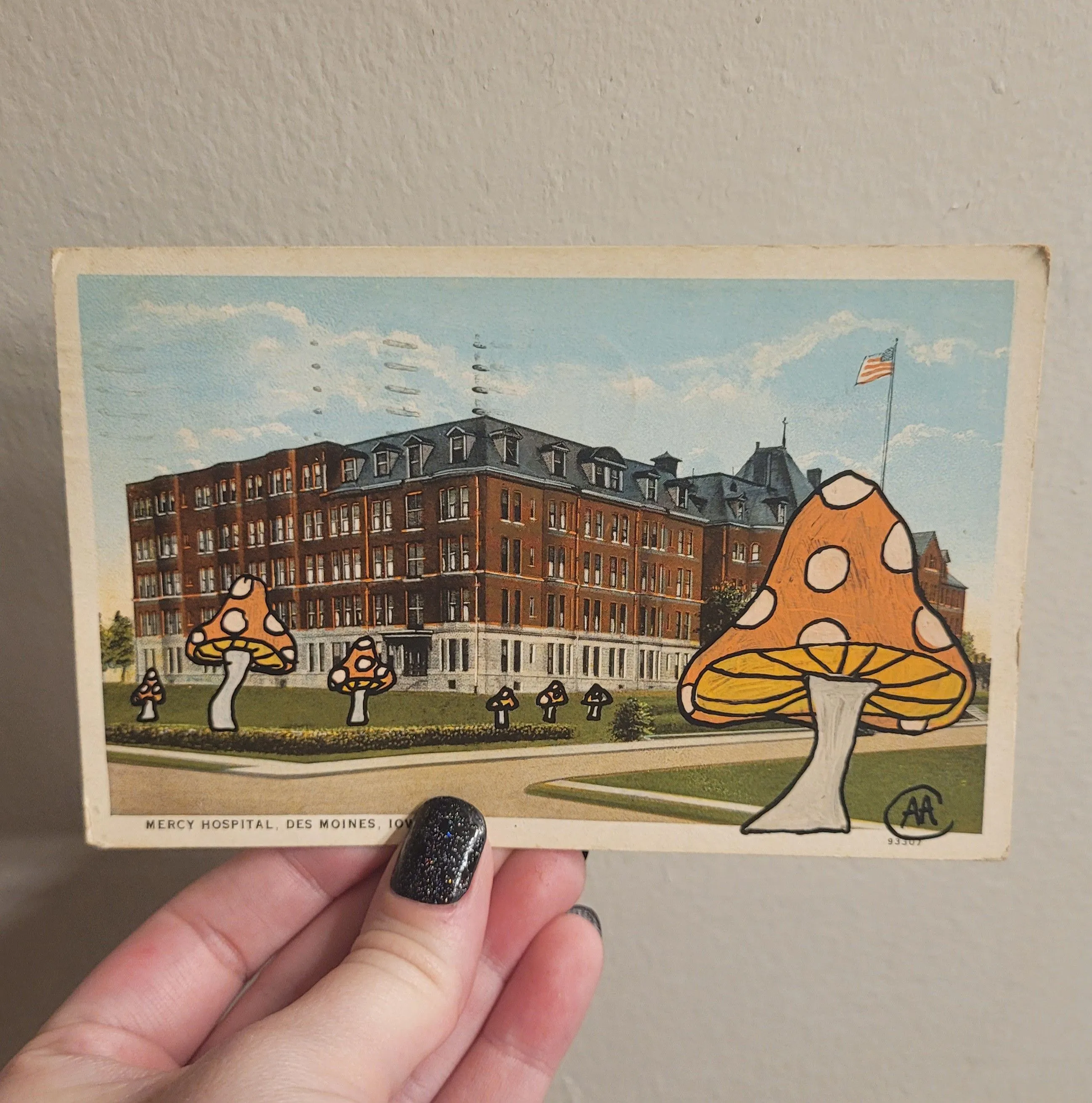 Product image for Handmade - Retro Mushrooms Iowa Altered Postcard