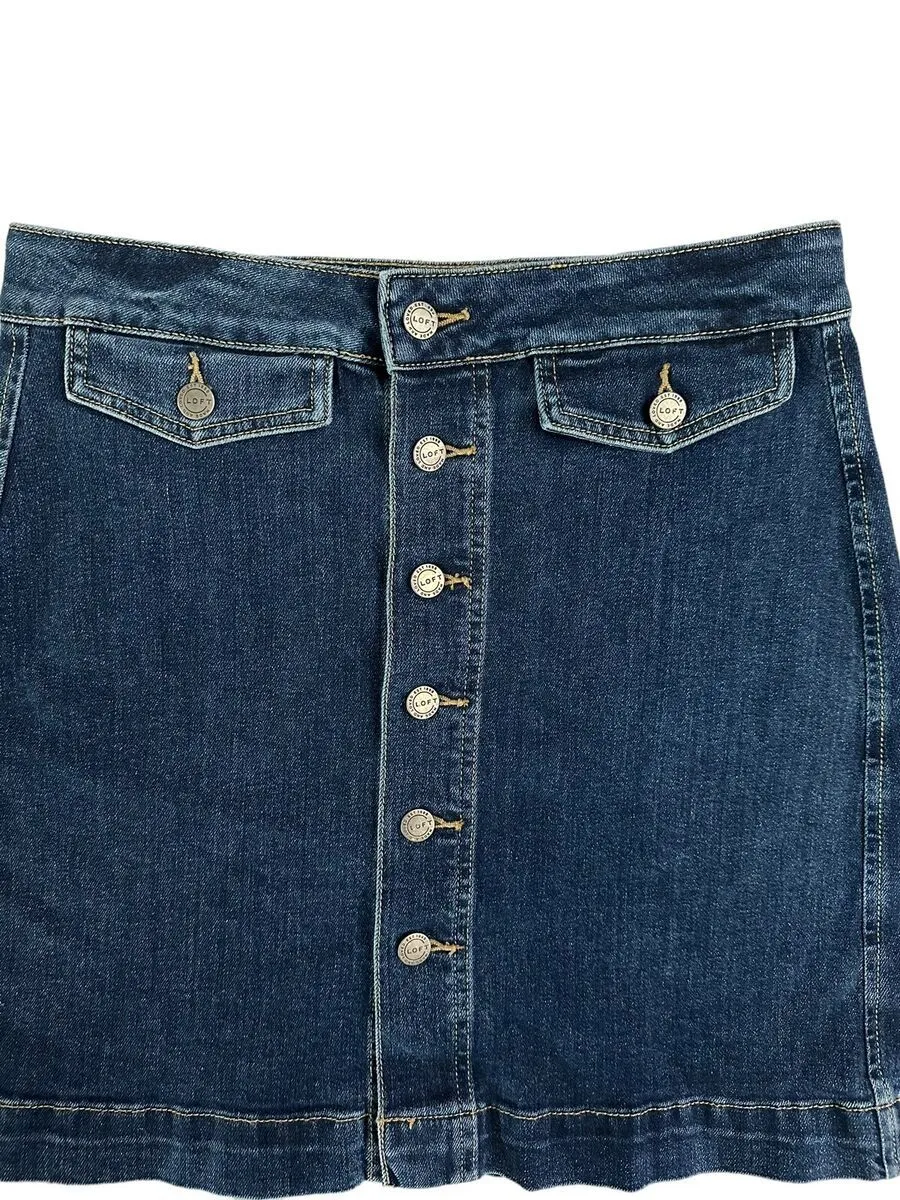 Product image for 8. Loft Medium Wash Button Up Denim Knee Length Jean Skirt