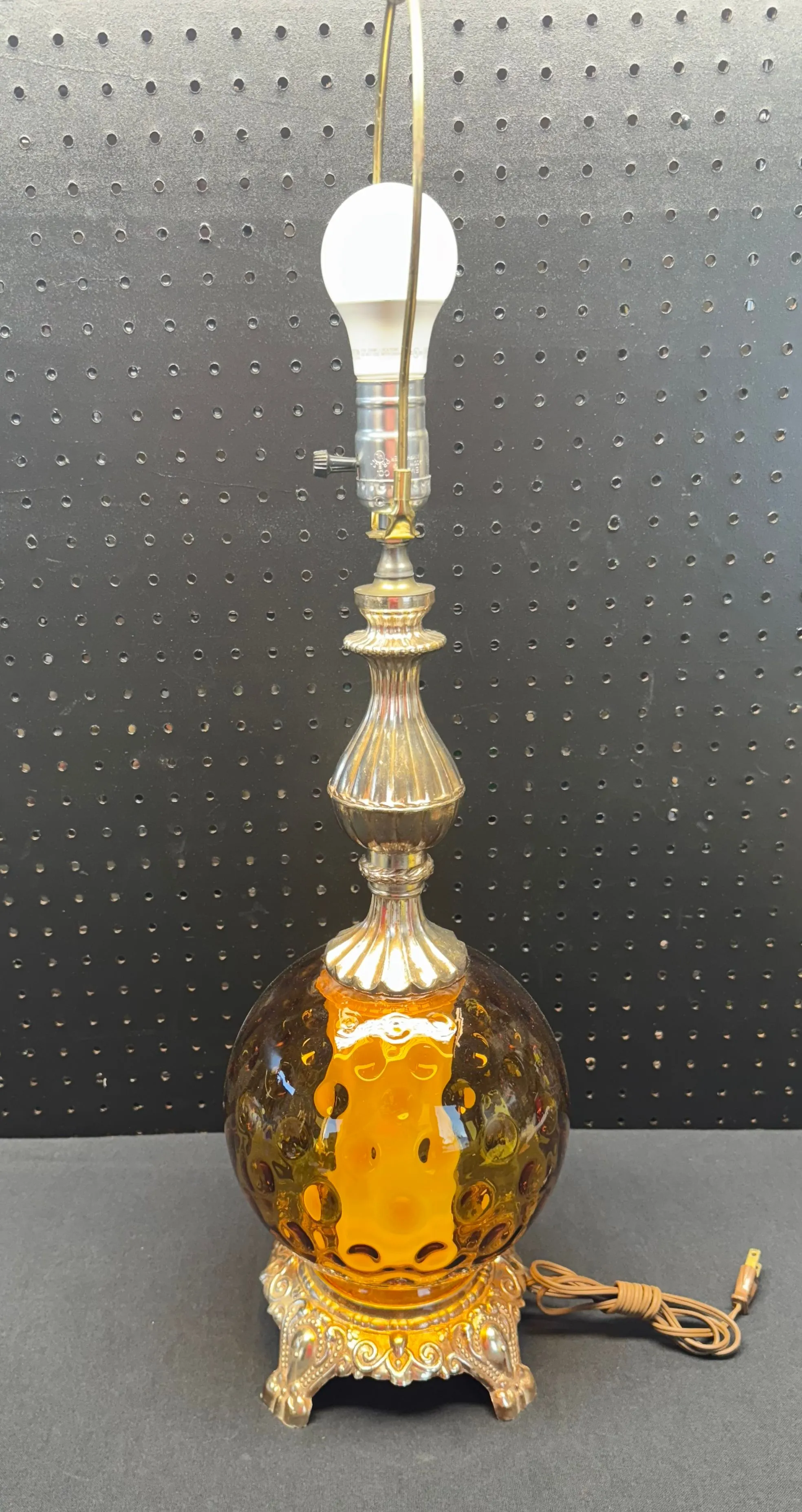 Product image for Vintage Mid Century Modern Amber Glass Table Lamp Night Light
