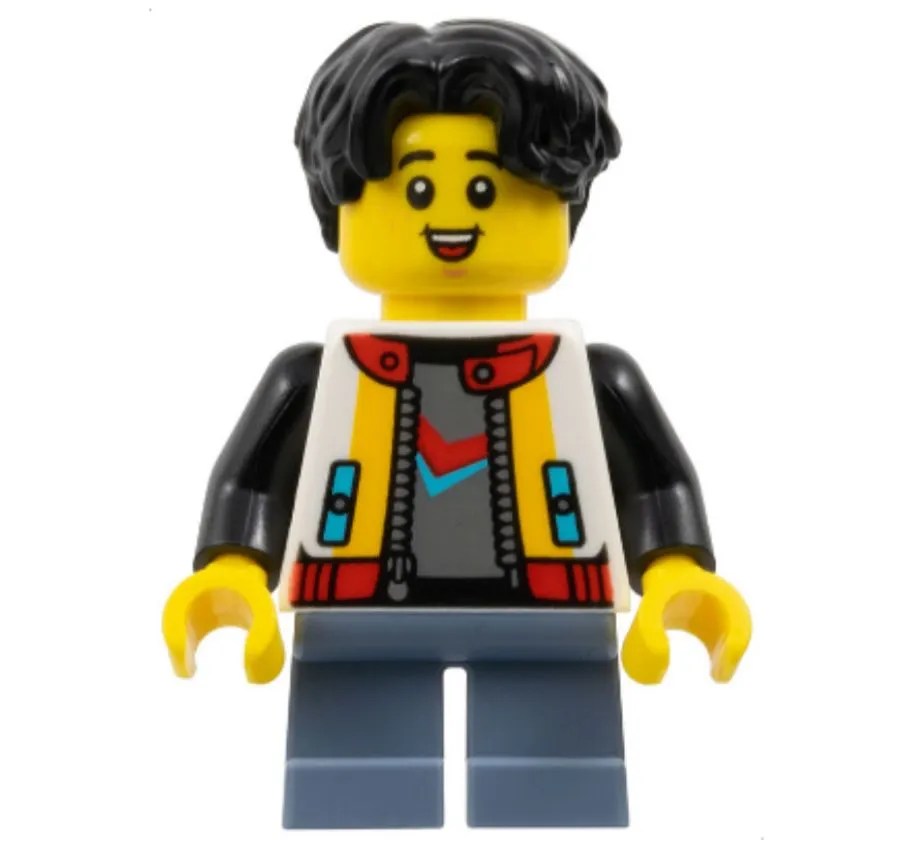 Product image for Child - Boy, White Jacket with Black Sleeves, Sand Blue Short Legs, Black Hair