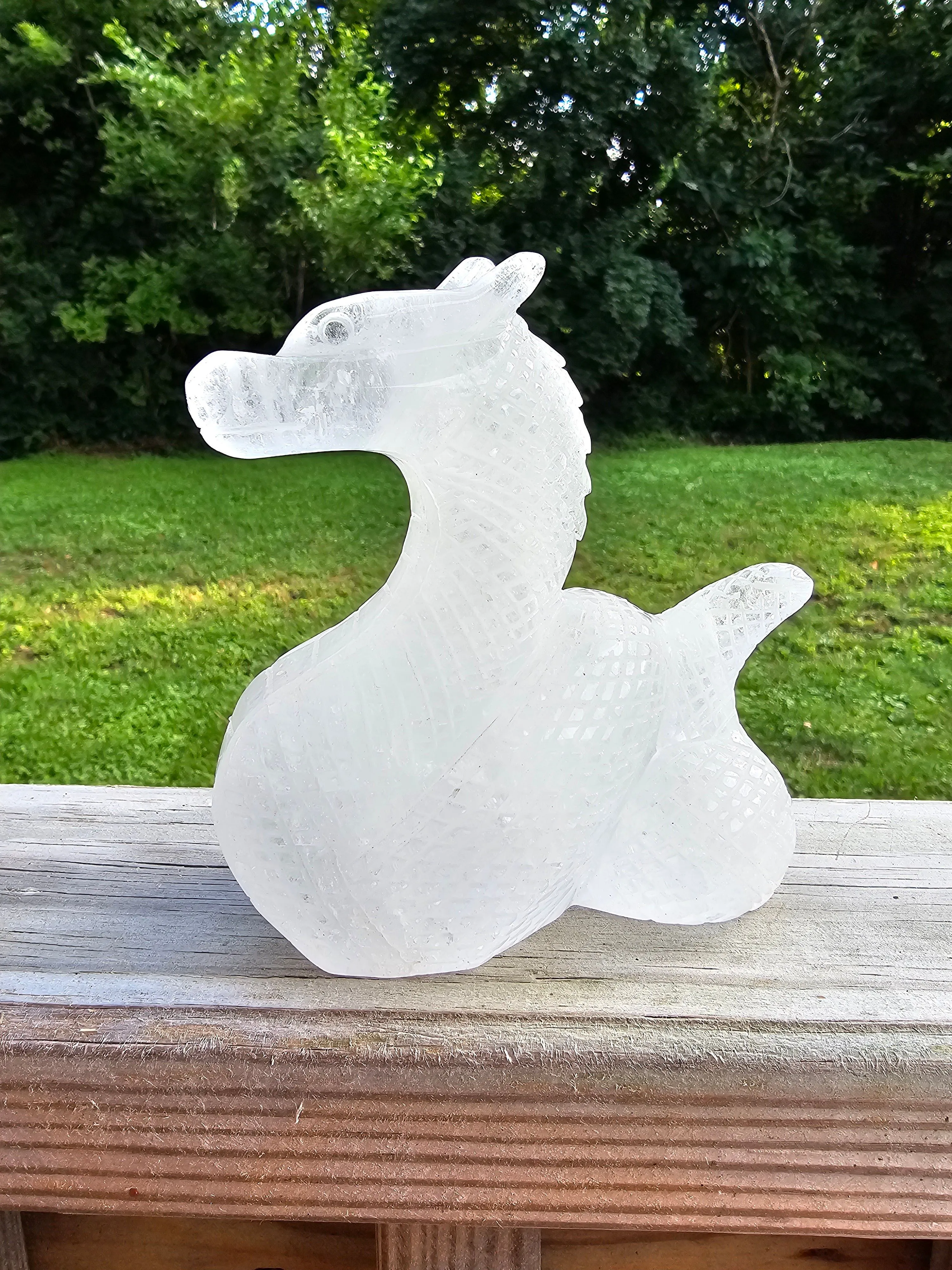 Product image for clear quartz dragon carving