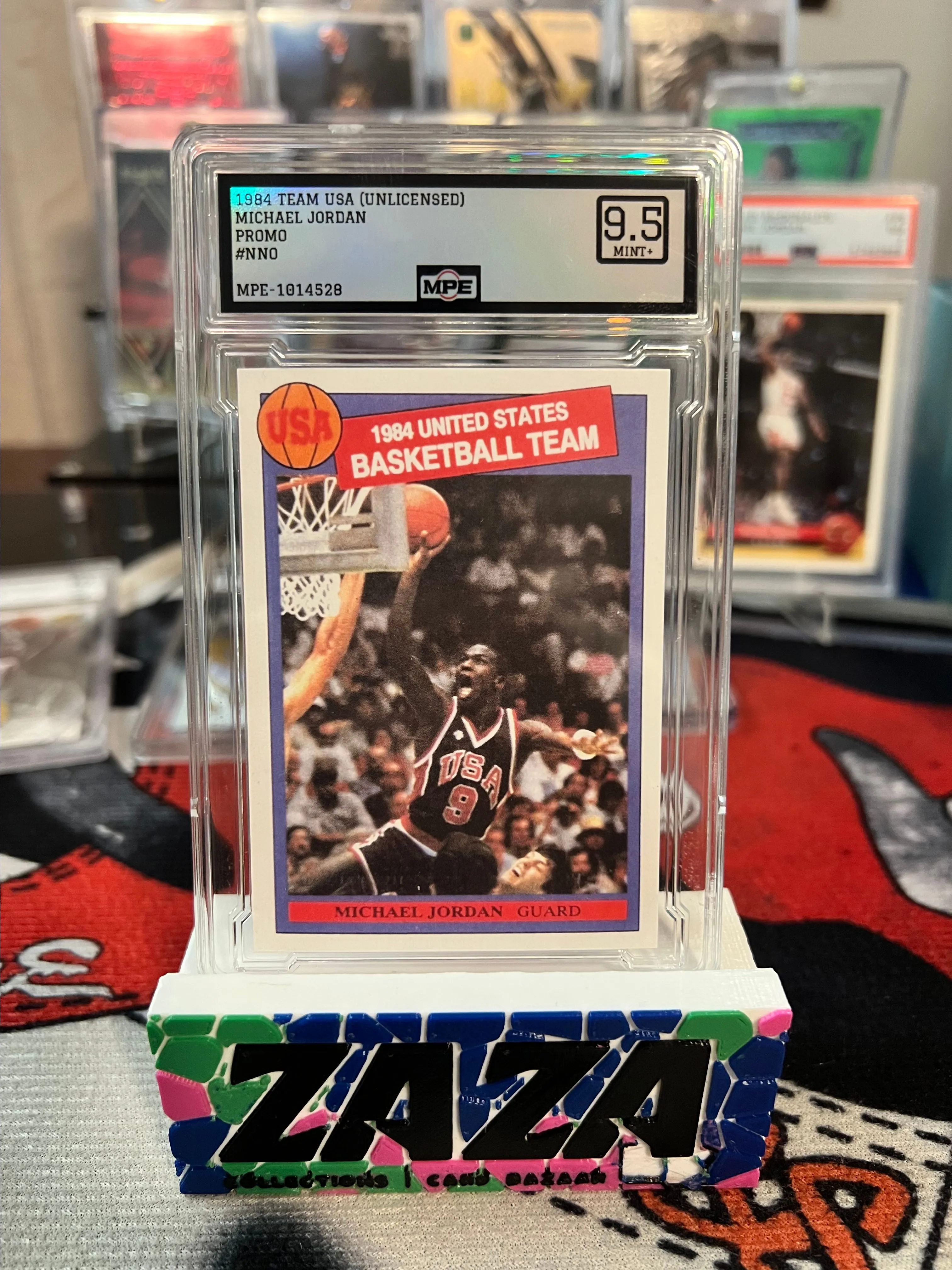 Product image for 1984 Team USA PROMO #NNO Michael Jordan Olympic Pink Back Rookie Card RARE Bulls MPE Graded 9.5 Mint