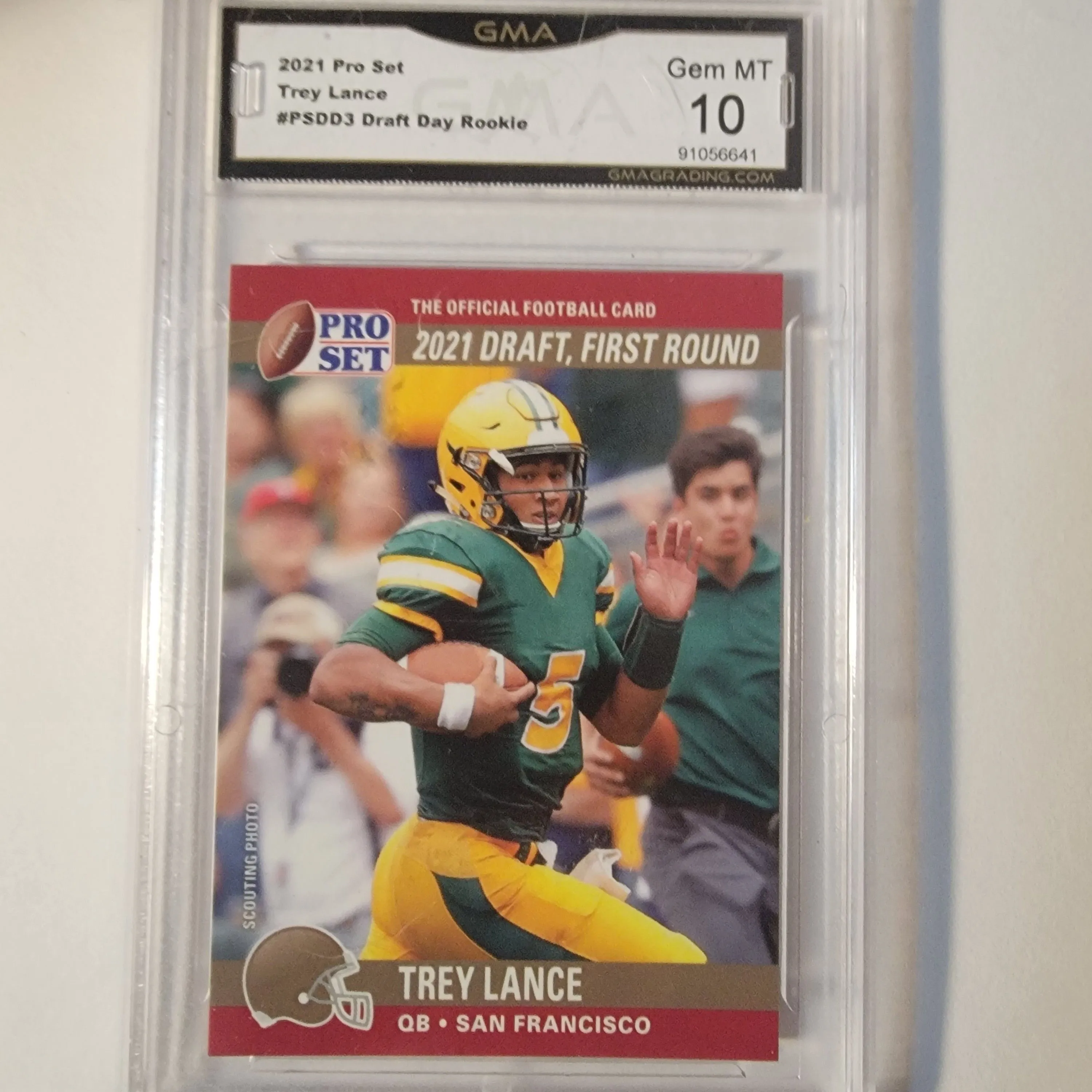 Product image for 2021 Pro Set Trey Lance Draft Day Rookie Graded Gem Mt 10 by GMA grading company
